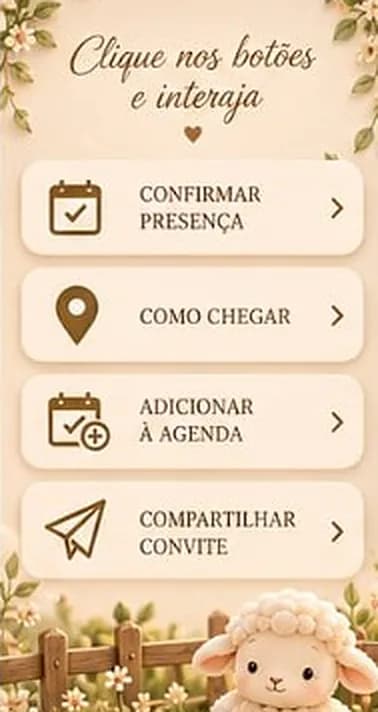 Ações: confirmar presença, como chegar, adicionar à agenda e compartilhar convite