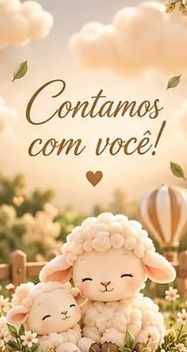 Encerramento: “Contamos com você!” com duas ovelhinhas abraçadas