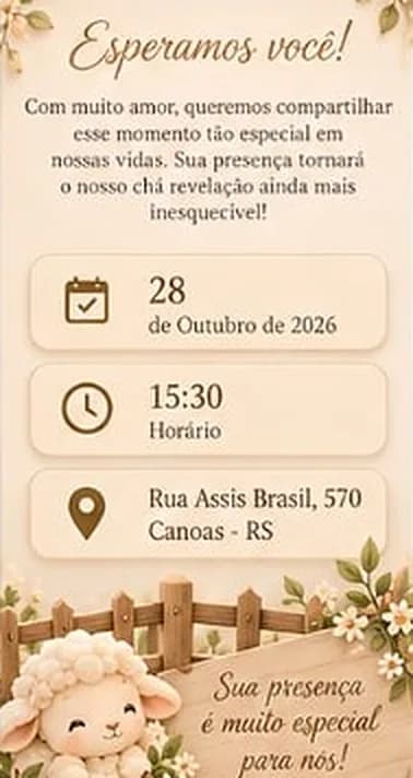 Informações: 28 de outubro de 2026, 15h30, Rua Assis Brasil, 570, Canoas